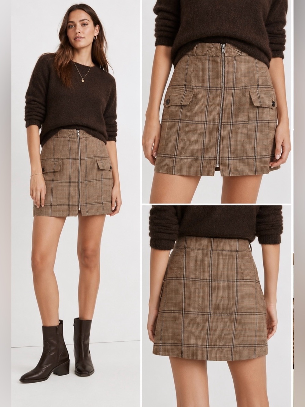 Madewell Women’s Brown Plaid Wool Blend Cargo Mini Skirt Size 8